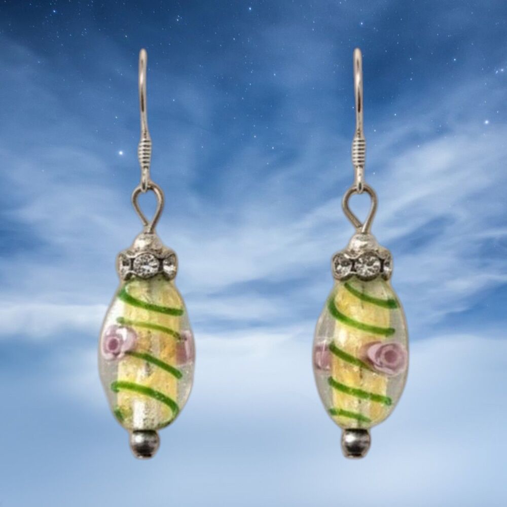 Indio Jewelry Yellow and Pink Murano Glass Earrings Item#304
